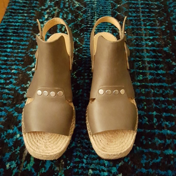 SOLD-RAG & BONE Leather Espadrille Wedges - 38.5 - Picture 1 of 7